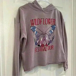 Fifth Sun Women Sweatshirt Hoodie Sz M Purple Crop Graphic Butterfly Long Sleeve